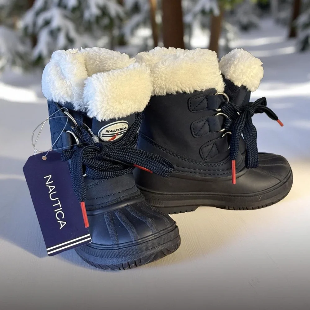 Nautica NWT Sz 6 Toddler Boys Dark Blue Boots Soft White Lining Lace Up (SH026)